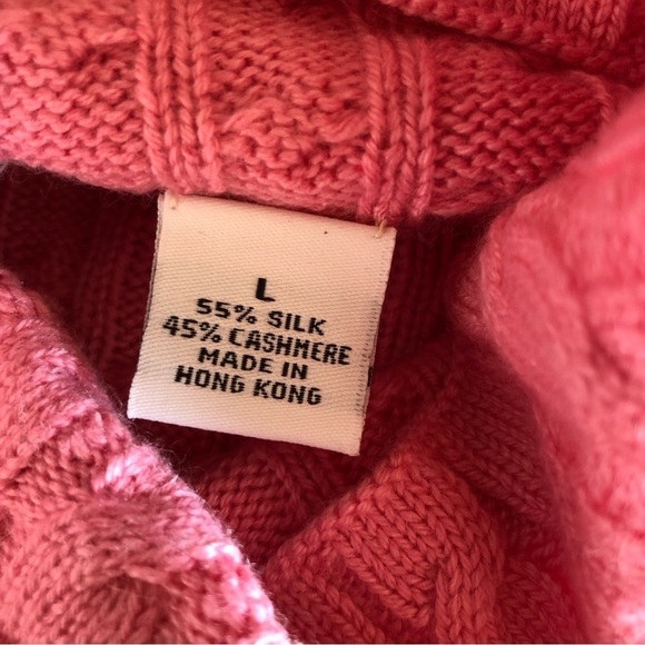 Vintage Pink Cable Knit Silk & Cashmere Turtleneck Sweater L - Picture 5 of 7